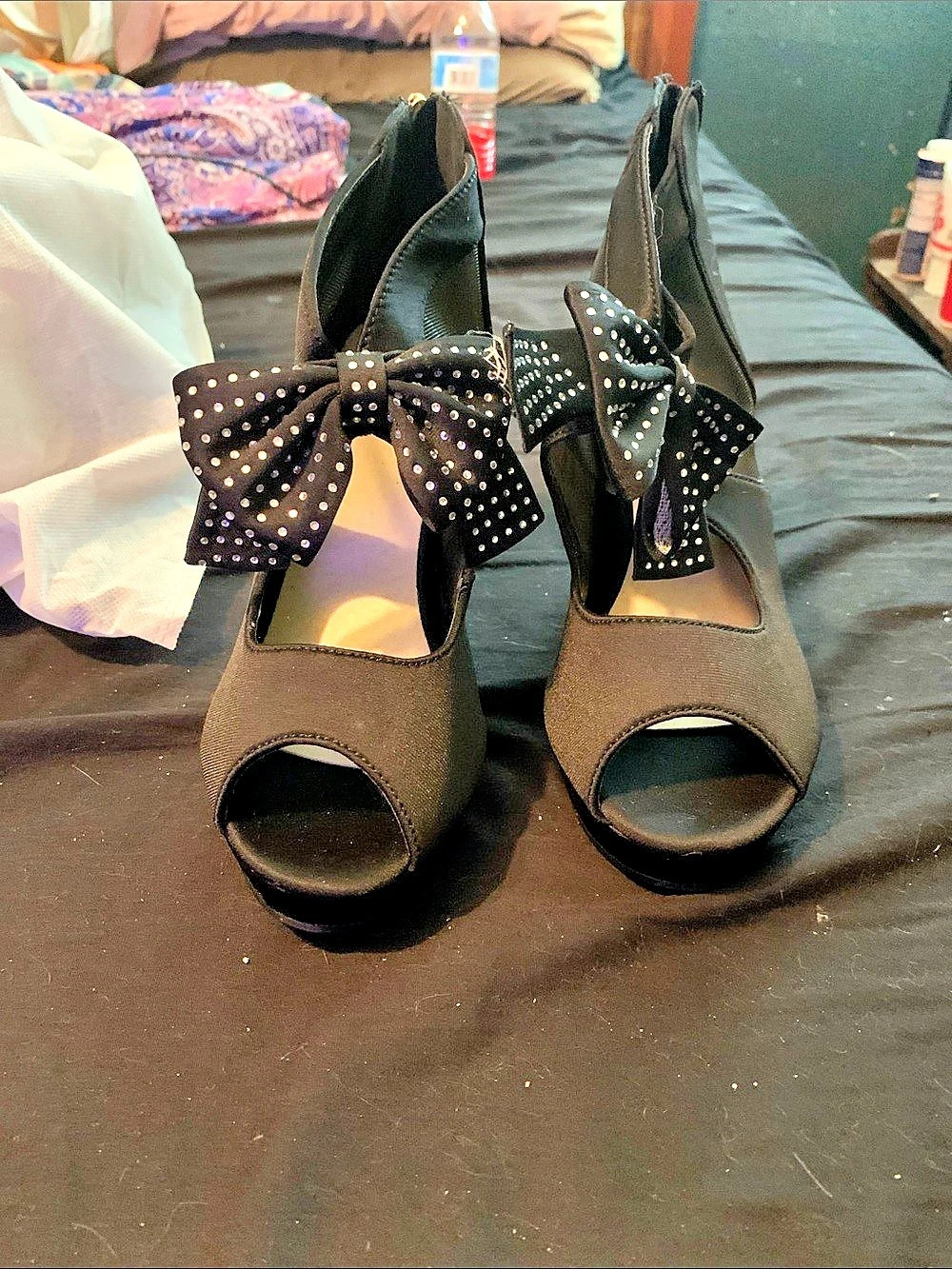 Black Peep Toe Platform Heels